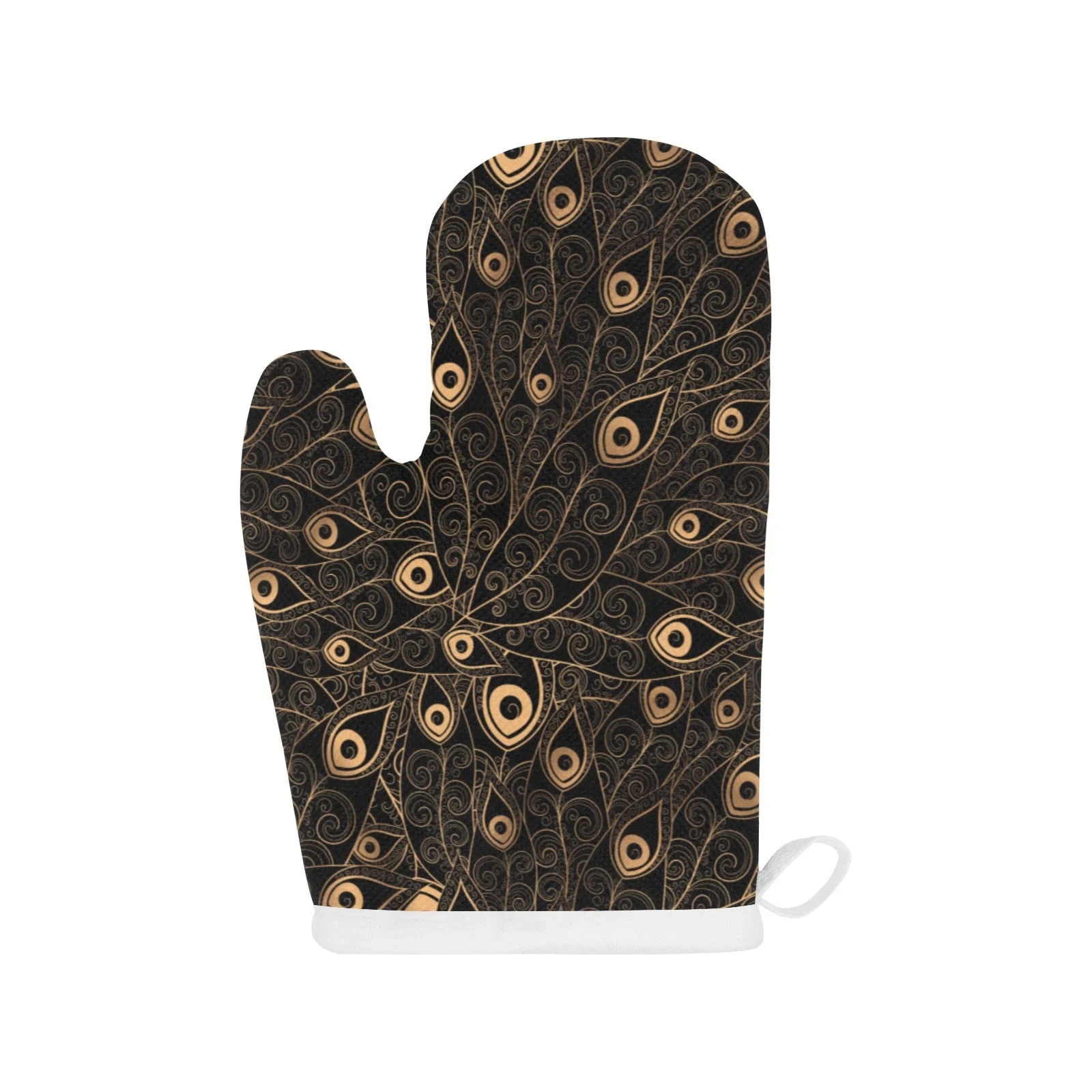 Gold Peacock Feather Pattern Heat Resistant Oven Mitts Pot Holders Set Gold Peacock Feather Pattern Heat Resistant Oven Mitts Pot Holders Set