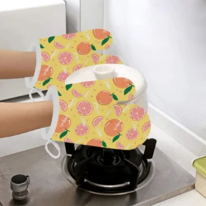 Grapefruit Yellow Background Heat Resistant Oven Mitts Pot Holders Set