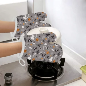 Halloween Design Pattern Heat Resistant Oven Mitts Pot Holders Set