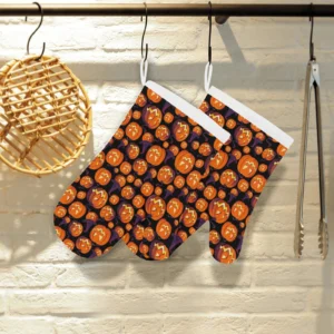 Halloween Pumpkin Pattern Heat Resistant Oven Mitts Pot Holders Set