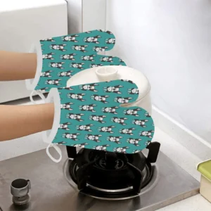 Hand Drawn Boston Terrier Dog Pattern Heat Resistant Oven Mitts Pot Holders Set
