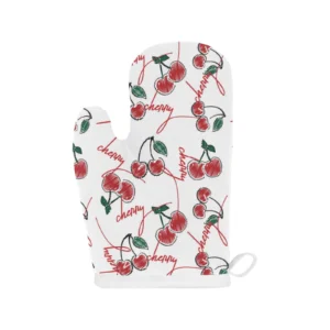 Hand Drawn Cherry Pattern Heat Resistant Oven Mitts Pot Holders Set