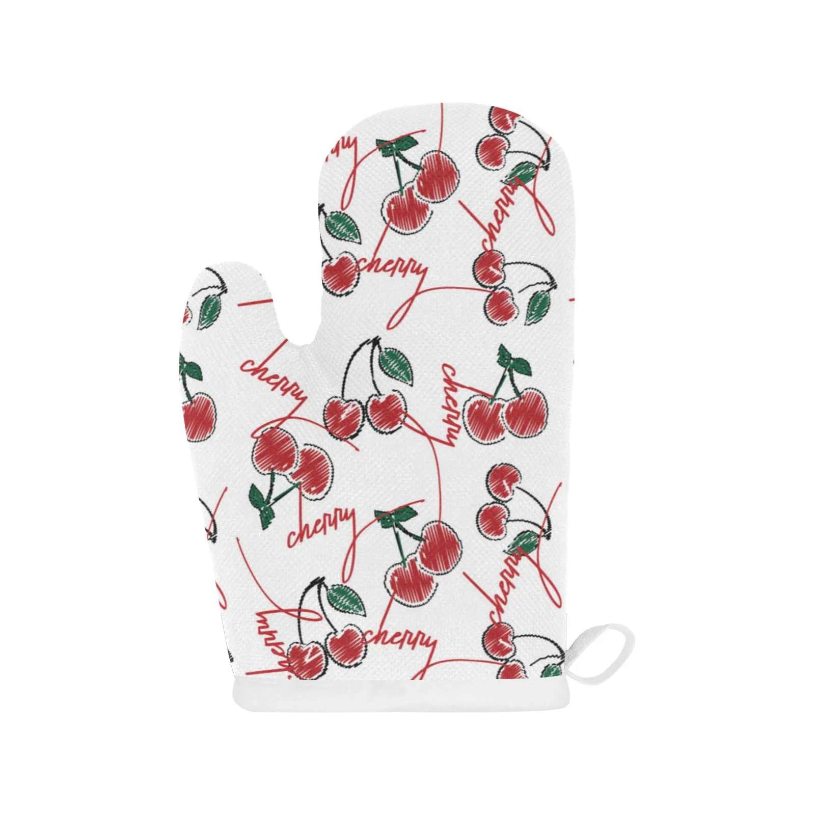 Hand Drawn Cherry Pattern Heat Resistant Oven Mitts Pot Holders Set Hand Drawn Cherry Pattern Heat Resistant Oven Mitts Pot Holders Set