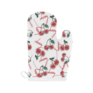Hand Drawn Cherry Pattern Heat Resistant Oven Mitts Pot Holders Set