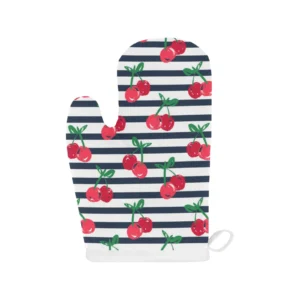 Hand Drawn Cherry Pattern Striped Background Heat Resistant Oven Mitts Pot Holders Set