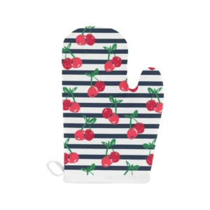 Hand Drawn Cherry Pattern Striped Background Heat Resistant Oven Mitts Pot Holders Set