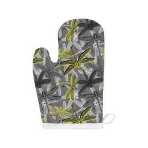 Hand Drawn Dragonfly Pattern Heat Resistant Oven Mitts Pot Holders Set