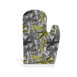 Hand Drawn Dragonfly Pattern Heat Resistant Oven Mitts Pot Holders Set