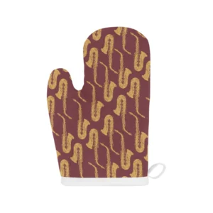 Hand Drawn Gold Saxophone Red Background Heat Resistant Oven Mitts Pot Holders Set