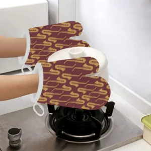 Hand Drawn Gold Saxophone Red Background Heat Resistant Oven Mitts Pot Holders Set