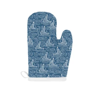 Hand Drawn Sailboat Pattern Heat Resistant Oven Mitts Pot Holders Set