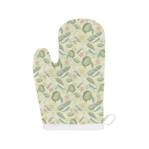 Hand Drawn Sea Turtle Fish Pattern Heat Resistant Oven Mitts Pot Holders Set