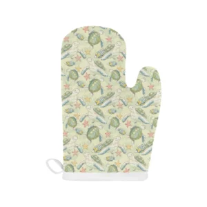 Hand Drawn Sea Turtle Fish Pattern Heat Resistant Oven Mitts Pot Holders Set