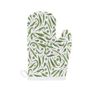 Hand Drawn Sketch Style Green Chili Peppers Pattern Heat Resistant Oven Mitts Pot Holders Set