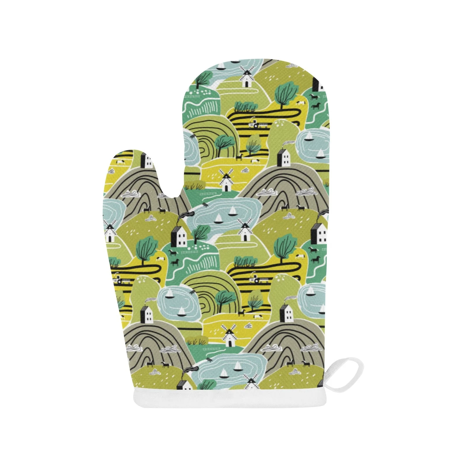 Hand Drawn Windmill Pattern Heat Resistant Oven Mitts Pot Holders Set Hand Drawn Windmill Pattern Heat Resistant Oven Mitts Pot Holders Set