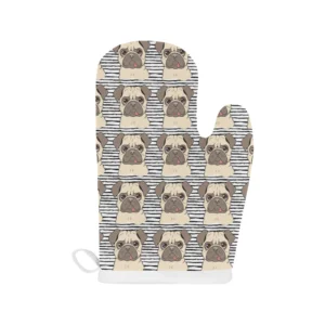 Happy Pug Pattern Heat Resistant Oven Mitts Pot Holders Set