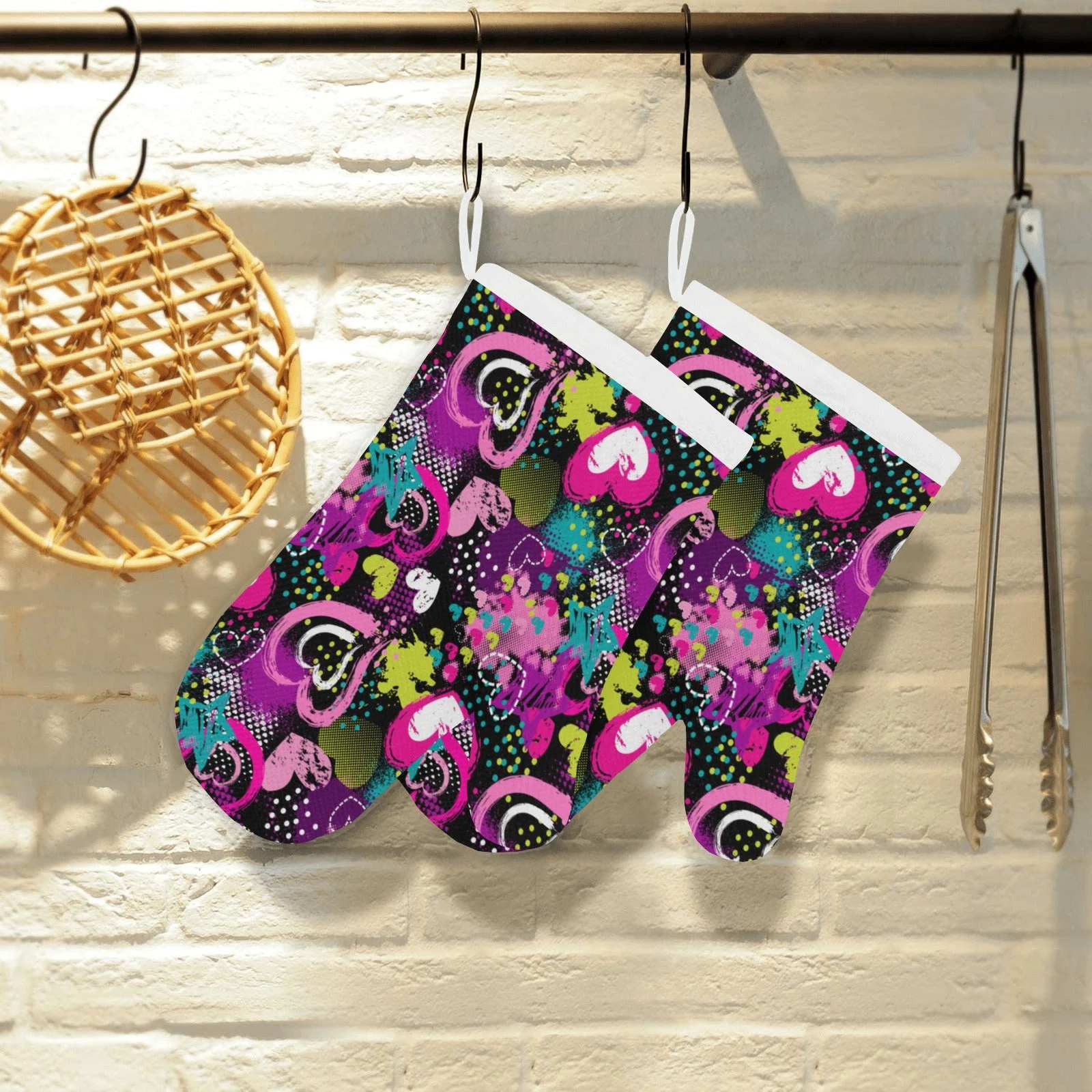 Heart Dot Wave Star Creative Design Pattern Heat Resistant Oven Mitts Pot Holders Set Heart Dot Wave Star Creative Design Pattern Heat Resistant Oven Mitts Pot Holders Set