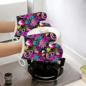 Heart Dot Wave Star Creative Design Pattern Heat Resistant Oven Mitts Pot Holders Set