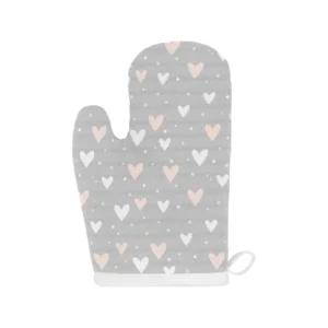 Heart Pattern Gray Background Heat Resistant Oven Mitts Pot Holders Set