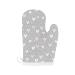 Heart Pattern Gray Background Heat Resistant Oven Mitts Pot Holders Set