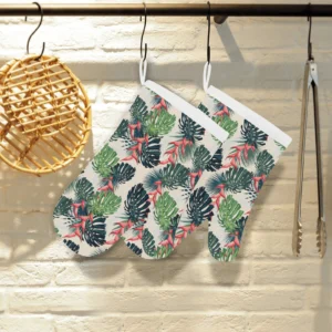 Heliconia Flowers Palm and Monstera Leaves Heat Resistant Oven Mitts Pot Holders Set