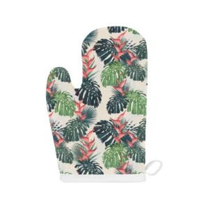 Heliconia Flowers Palm and Monstera Leaves Heat Resistant Oven Mitts Pot Holders Set