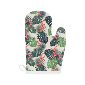 Heliconia Flowers Palm and Monstera Leaves Heat Resistant Oven Mitts Pot Holders Set