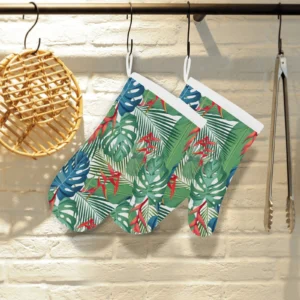Heliconia Palm and Monstera Leaves Pattern Heat Resistant Oven Mitts Pot Holders Set