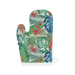 Heliconia Palm and Monstera Leaves Pattern Heat Resistant Oven Mitts Pot Holders Set