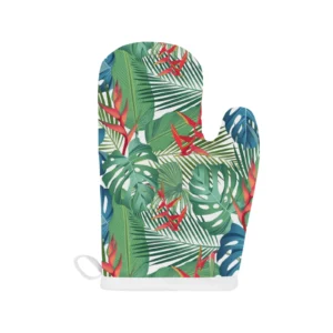 Heliconia Palm and Monstera Leaves Pattern Heat Resistant Oven Mitts Pot Holders Set