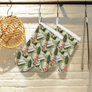 Heliconia Pattern Heat Resistant Oven Mitts Pot Holders Set