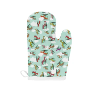 Helicopter Design Pattern Heat Resistant Oven Mitts Pot Holders Set