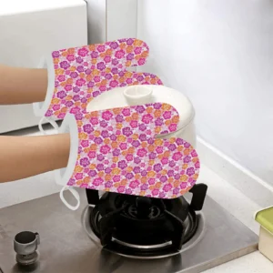Hibiscus Pattern Print Design 01 Heat Resistant Oven Mitts & Pot Holders Set