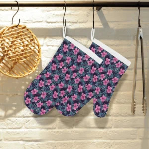 Hibiscus Pattern Print Design 05 Heat Resistant Oven Mitts & Pot Holders Set