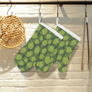 Hop Pattern Hop Cone Background Heat Resistant Oven Mitts Pot Holders Set