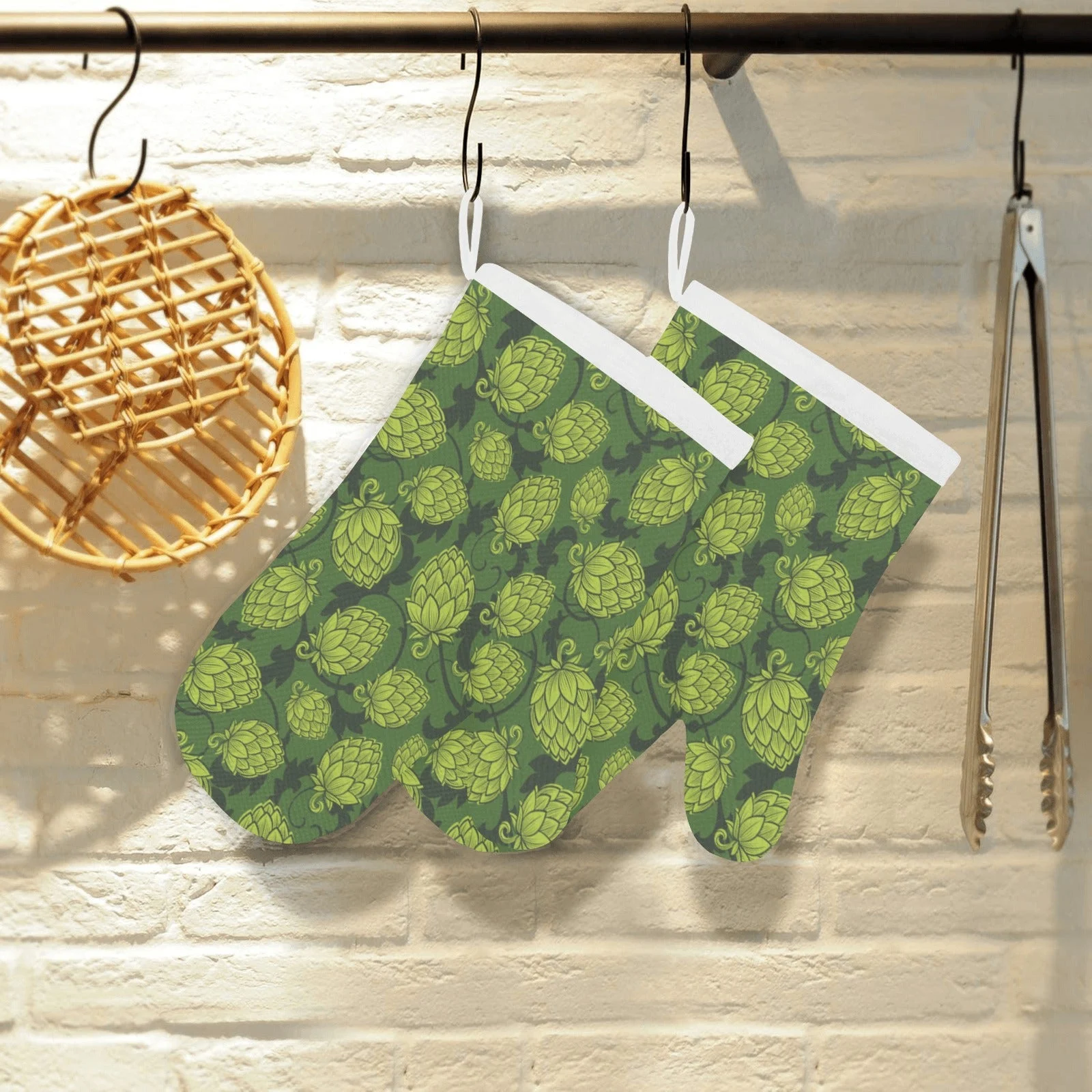 Hop Pattern Hop Cone Background Heat Resistant Oven Mitts Pot Holders Set Hop Pattern Hop Cone Background Heat Resistant Oven Mitts Pot Holders Set