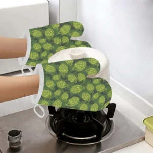 Hop Pattern Hop Cone Background Heat Resistant Oven Mitts Pot Holders Set