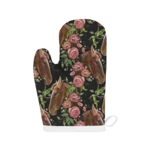 Horse Head Wild Roses Pattern Heat Resistant Oven Mitts Pot Holders Set