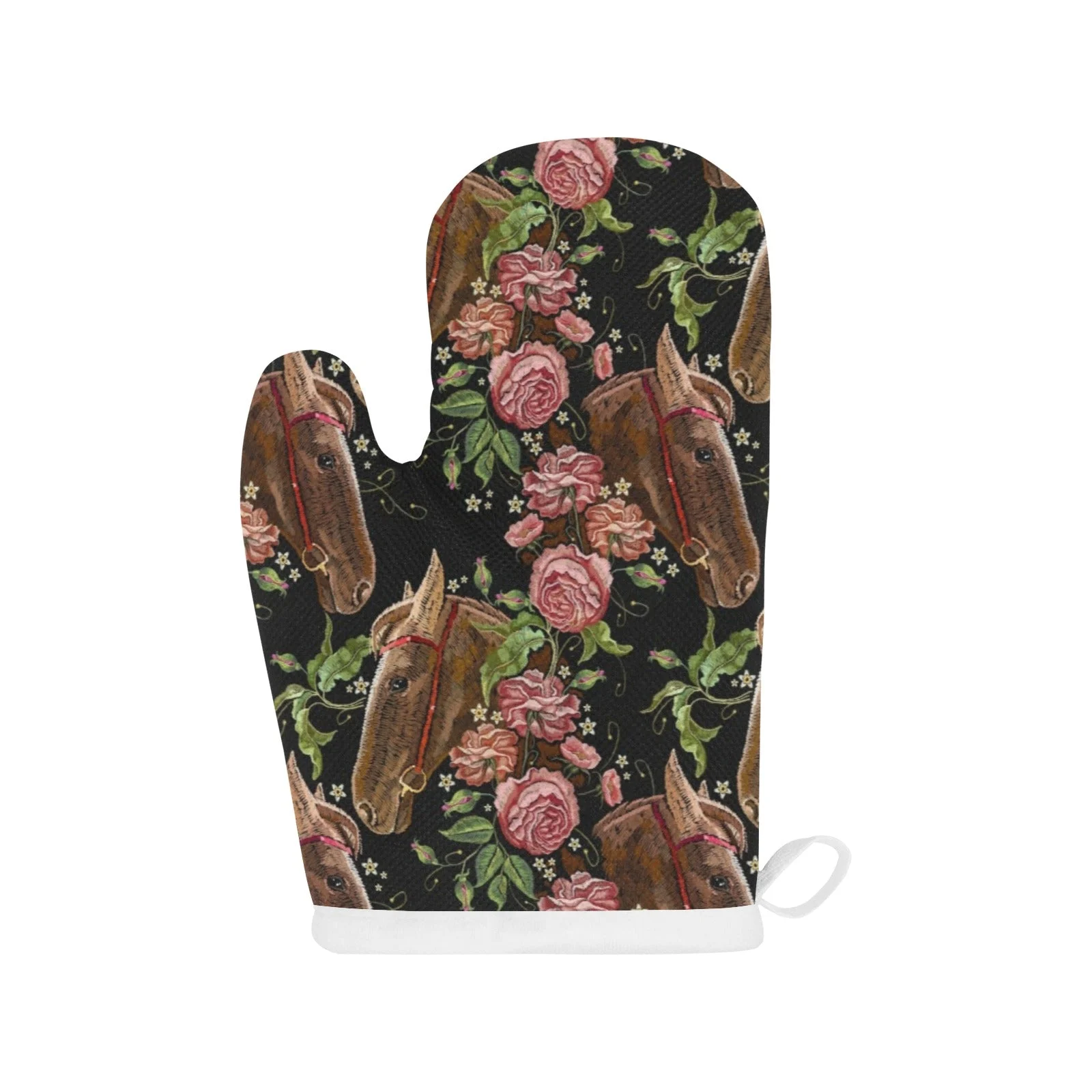 Horse Head Wild Roses Pattern Heat Resistant Oven Mitts Pot Holders Set Horse Head Wild Roses Pattern Heat Resistant Oven Mitts Pot Holders Set