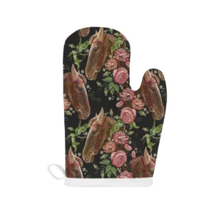 Horse Head Wild Roses Pattern Heat Resistant Oven Mitts Pot Holders Set