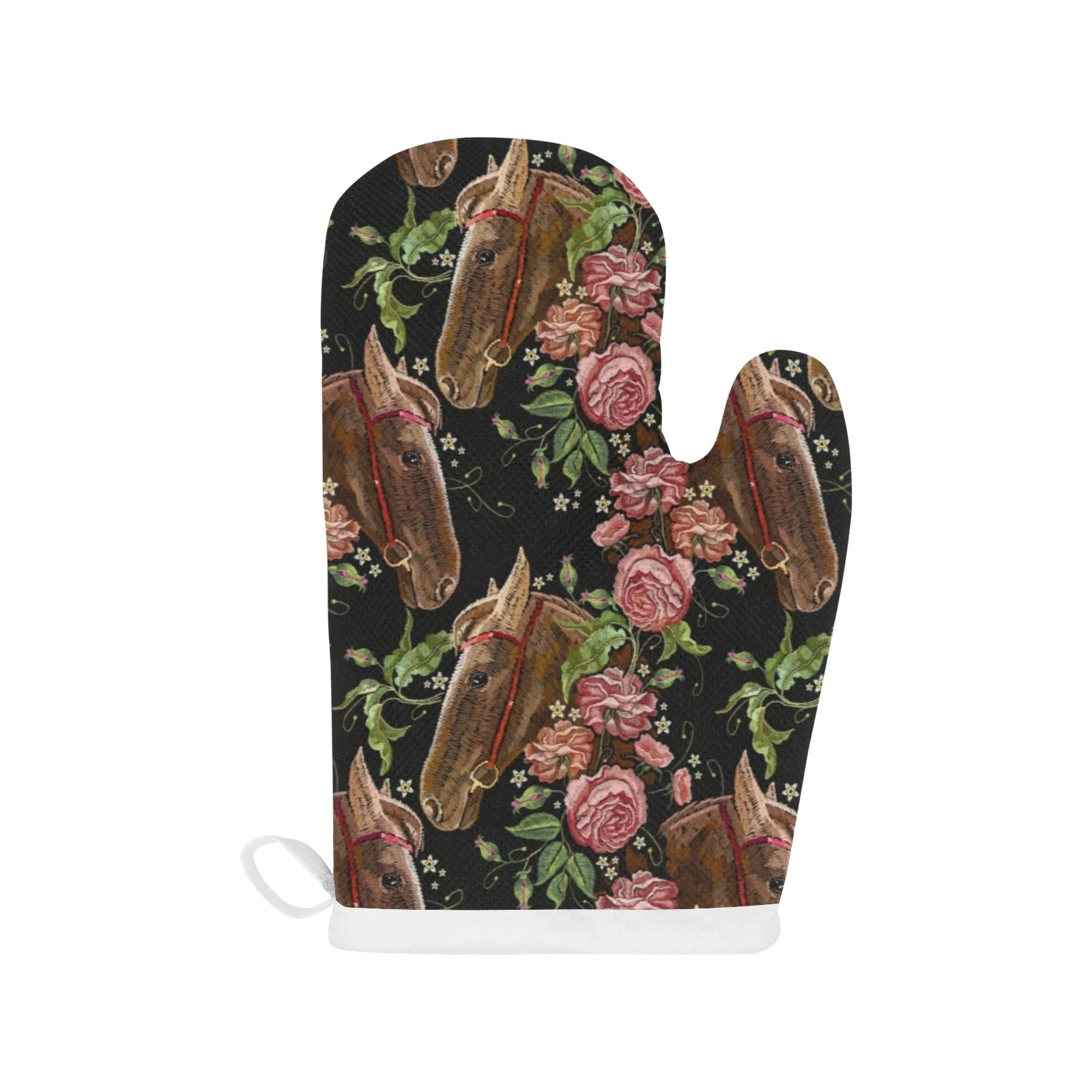Horse Head Wild Roses Pattern Heat Resistant Oven Mitts Pot Holders Set Horse Head Wild Roses Pattern Heat Resistant Oven Mitts Pot Holders Set