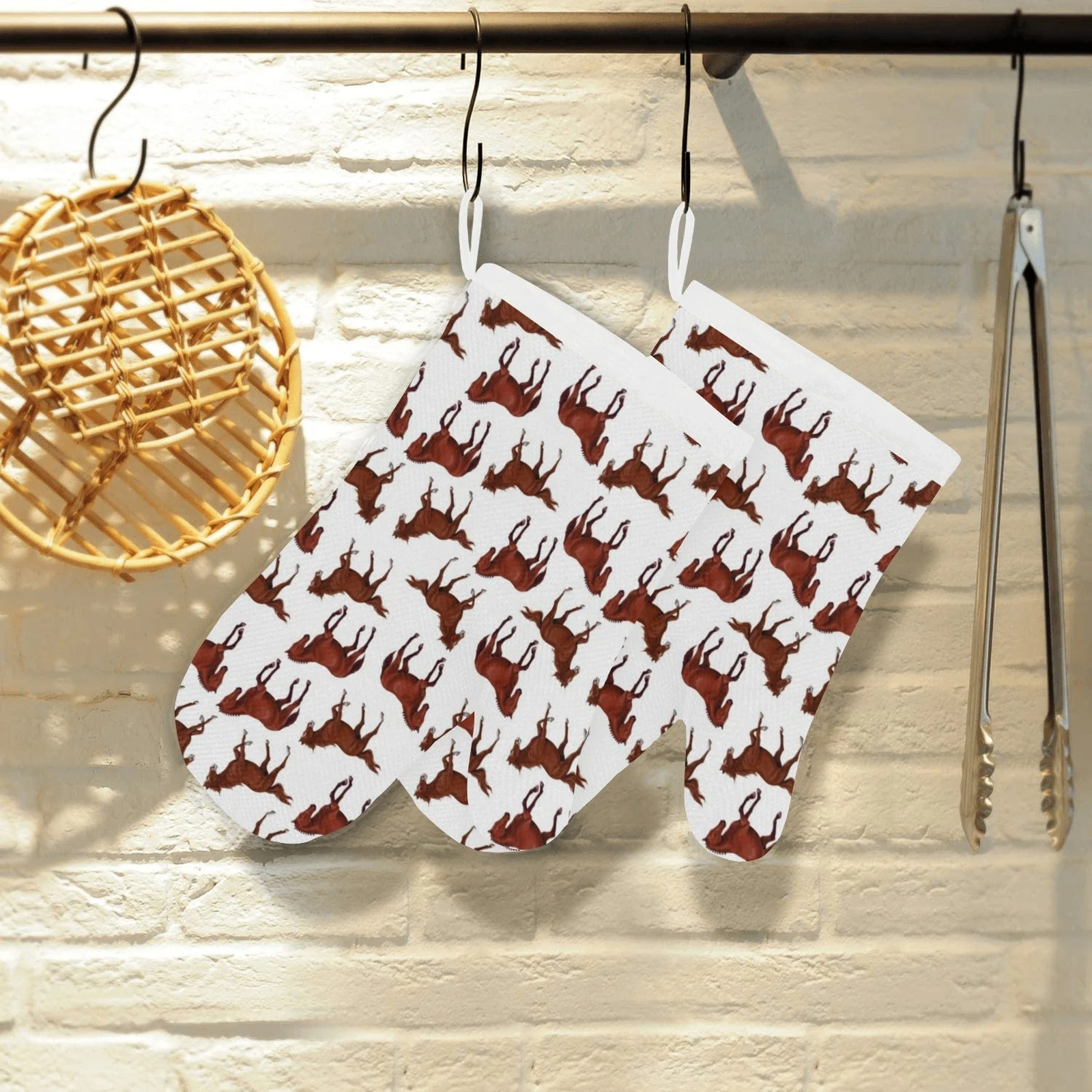 Horses Running Pattern Background Heat Resistant Oven Mitts Pot Holders Set Horses Running Pattern Background Heat Resistant Oven Mitts Pot Holders Set