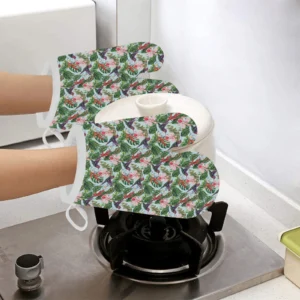 Hummingbird Pattern Print Design 05 Heat Resistant Oven Mitts & Pot Holders Set