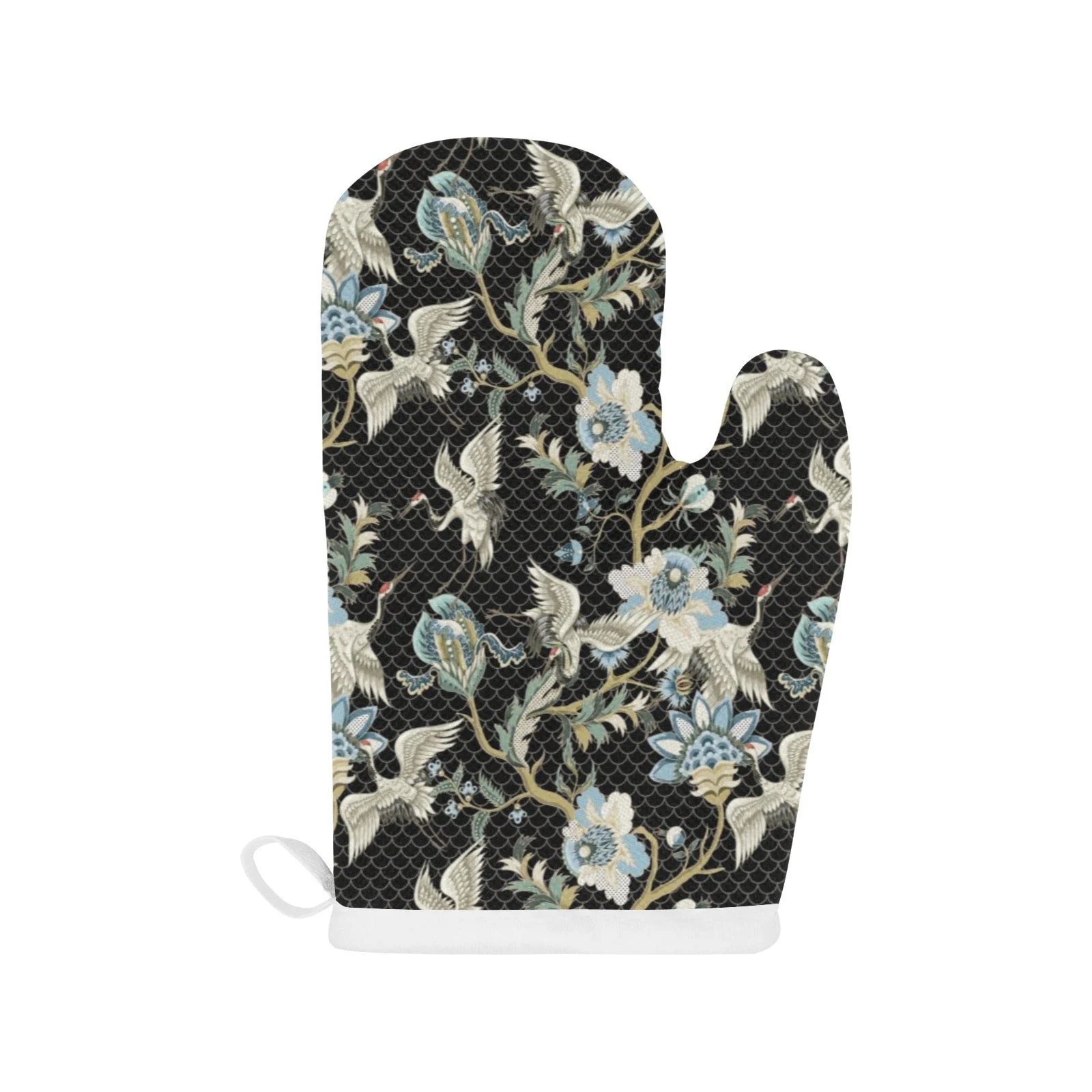 Japanese Crane Ornament Elements Heat Resistant Oven Mitts Pot Holders Set Japanese Crane Ornament Elements Heat Resistant Oven Mitts Pot Holders Set