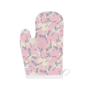 Japanese Crane Rose Pattern Heat Resistant Oven Mitts Pot Holders Set