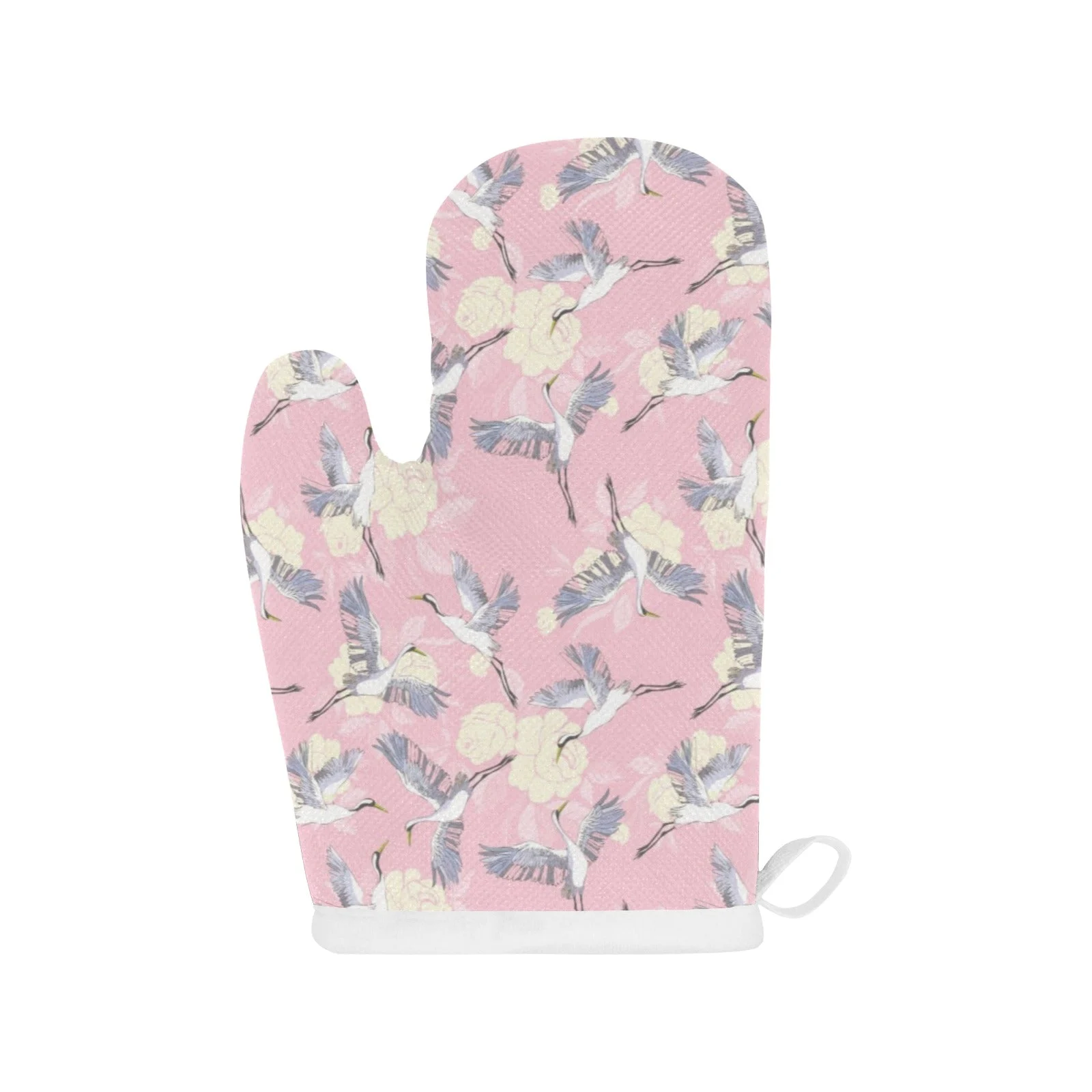 Japanese Crane Rose Pattern Heat Resistant Oven Mitts Pot Holders Set Japanese Crane Rose Pattern Heat Resistant Oven Mitts Pot Holders Set