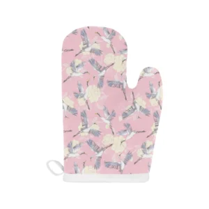 Japanese Crane Rose Pattern Heat Resistant Oven Mitts Pot Holders Set