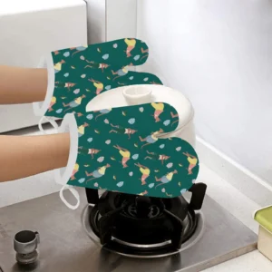 Kangaroo Leaves Pattern Heat Resistant Oven Mitts Pot Holders Set
