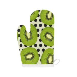 Kiwi Black Dot Background Heat Resistant Oven Mitts Pot Holders Set