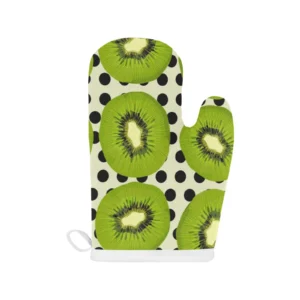 Kiwi Black Dot Background Heat Resistant Oven Mitts Pot Holders Set